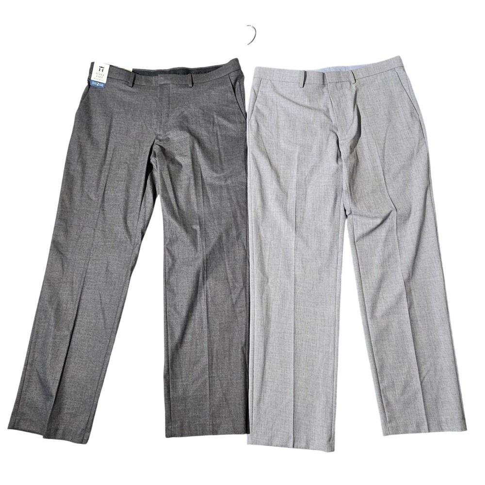 Haggar Premium Dress Pants Mens 38x32 Gray Straight Fit Lot Of 2 - Picture 1 of 10